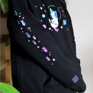 Black Hoodie with Space Cat Design by KamariStudio